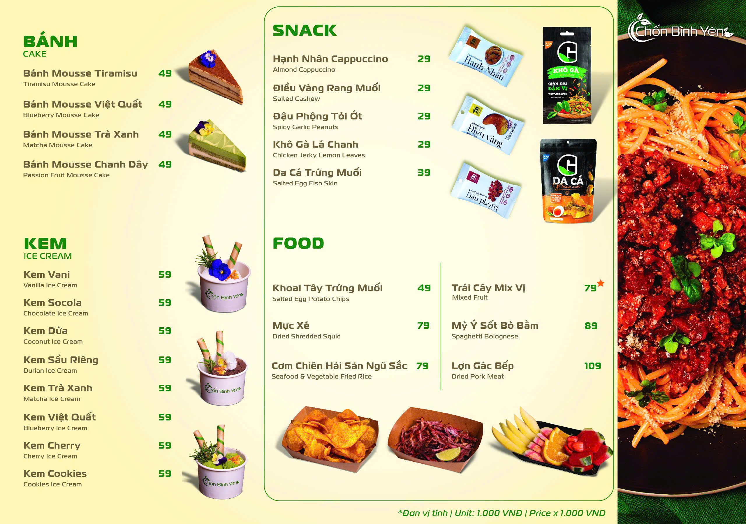 Menu đồ ăn